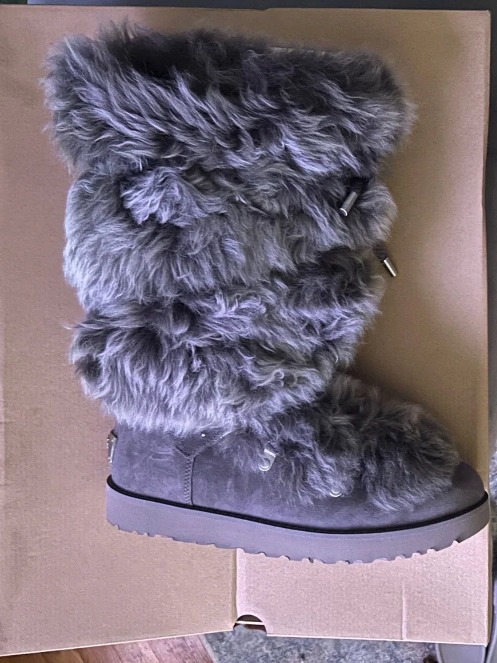 UGG Women's Tall Fur-Trim Winter Boots in Taupe Brown NEW WITHOUT BOX